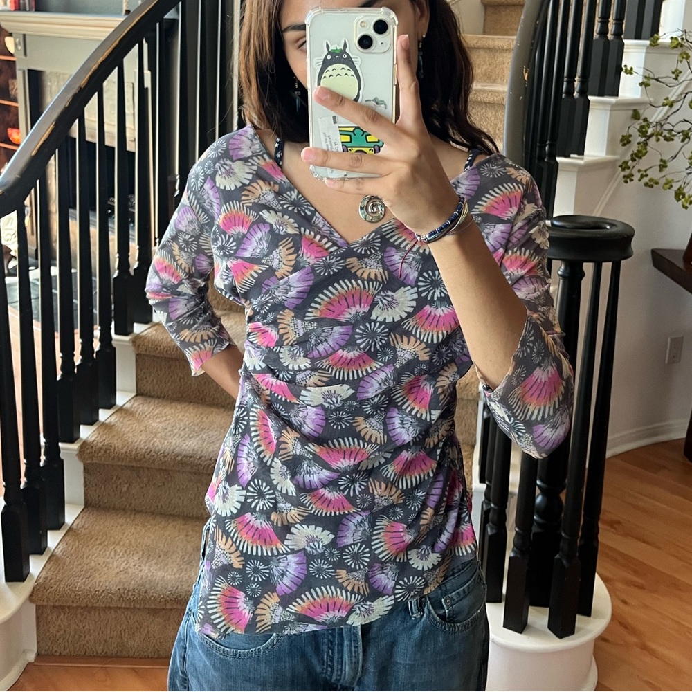 Vintage Y2K Sweet Pea floral mesh blouse size L